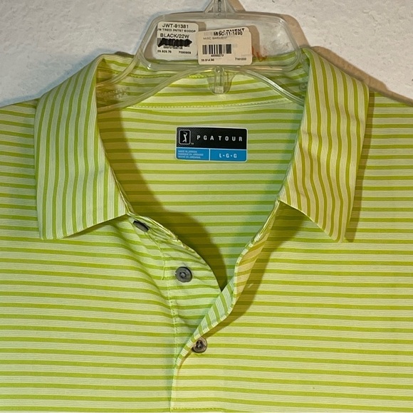 PGA Tour Mens Tomatillo Green White Single Feeder Stripe Golf Polo Shirt L Large - Picture 3 of 10